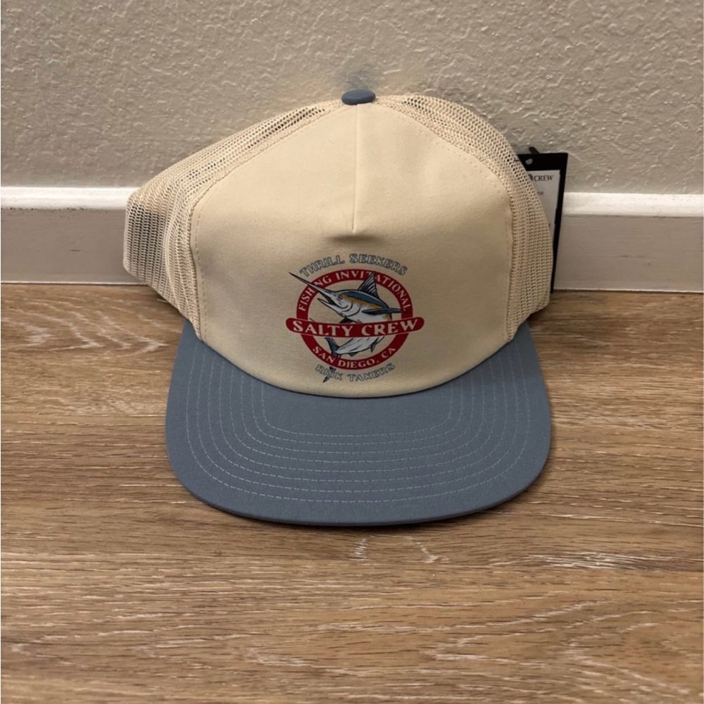 Salty Crew Trucker Mesh Hat SnapBack Marlin Cream Interclub Thrill Seekers NWT